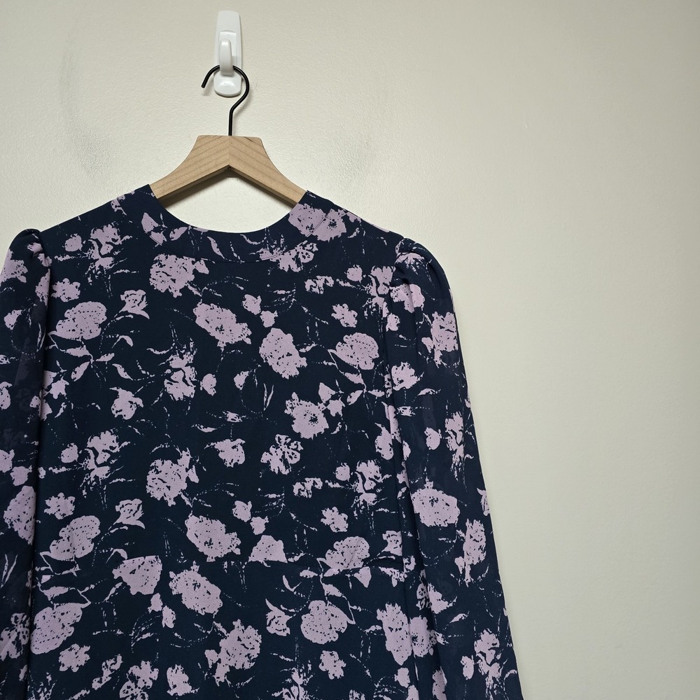 Hyacinth House Navy‎ & Blush Abstract Floral Rosalind Ruffle Midi Dress Sz L - Picture 3 of 9